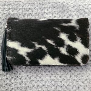 NWOT Genuine leather and hair on hide wallet. Black and white.